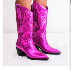 NWOT Pink Metallic Cowgirl Boots